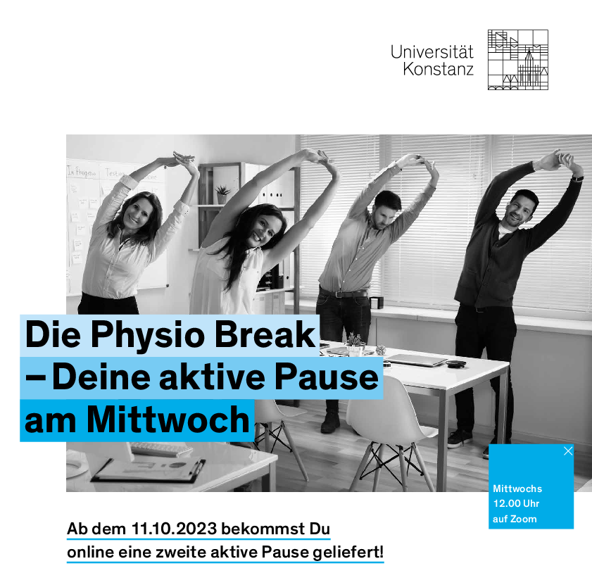 Plakat die Physio Break, deine aktive Pause immer mittwochs von 11:45 bis 12:05 Uhr