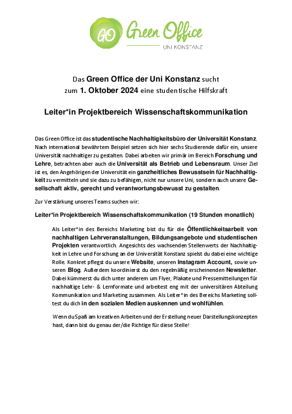 Stellenausschreibung Wissenschaftskommunikation